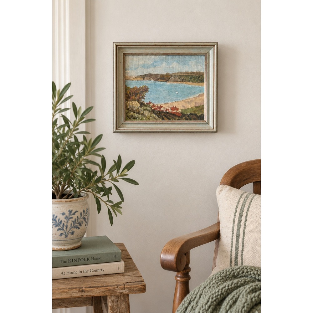 Vintage Runswick Bay Yorkshire Oil Painting Signed Em Campbell England Wall Art